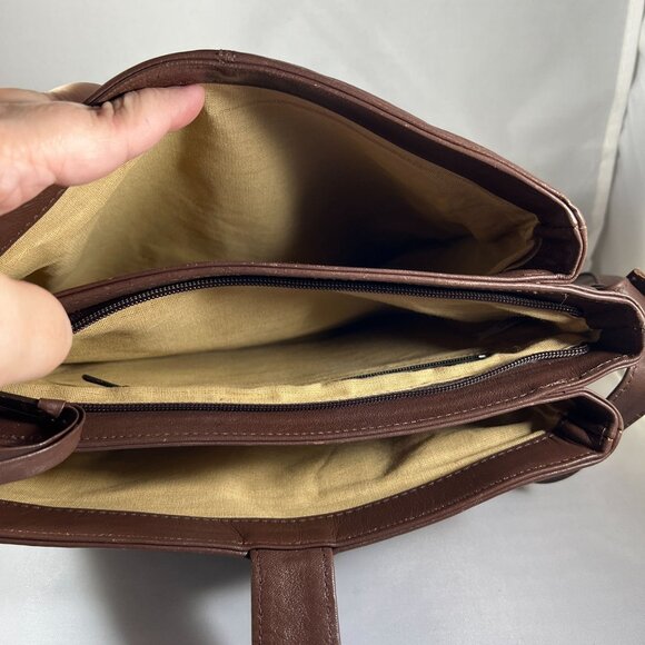 Vintage Brown Genuine Leather Shoulder Bag With Button Closure & Adjustable Stra - Picture 5 of 6